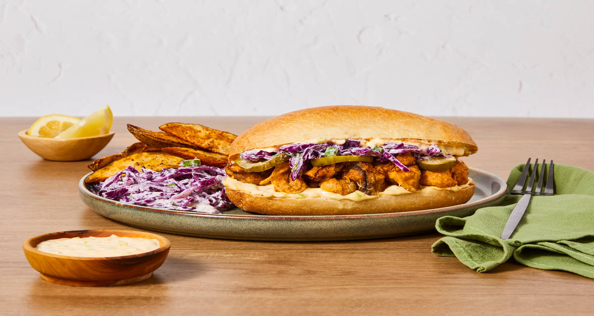 Mushroom & Bacon Po’boys & Fries with Slaw, Pickles & Spicy Remoulade