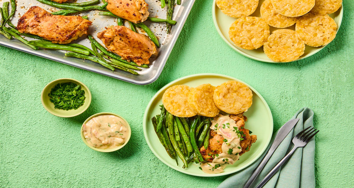 Creamy Dijon Roasted Chicken Thighs 2x the delicious portions!