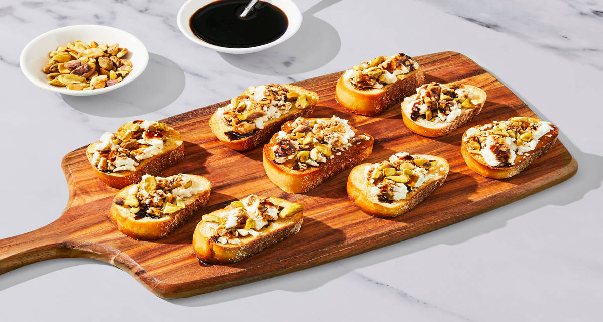 Feta, Balsamic & Pistachio Crostini You’ll go nuts for this appetizer! | 2-4 Servings