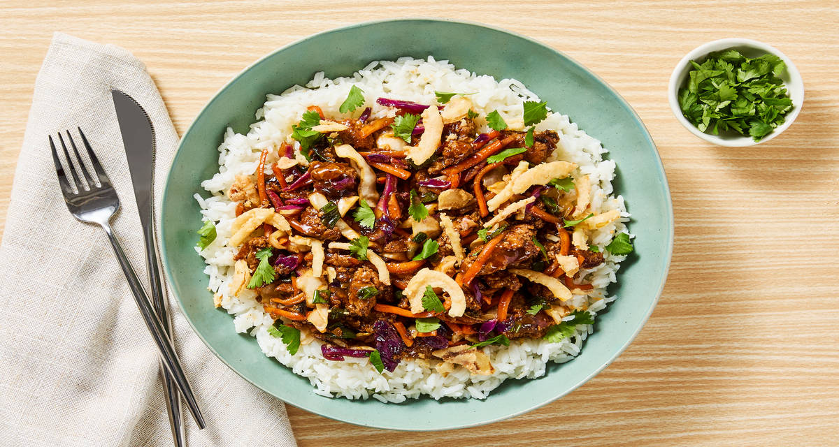 W46 R62 Saucy Beef & Cabbage Stir-Fry with Cilantro & Crispy Fried Onions