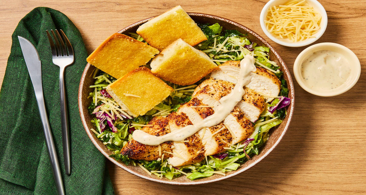 Broccoli-Kale Caesar with Chicken plus Garlic Bread & Parmesan