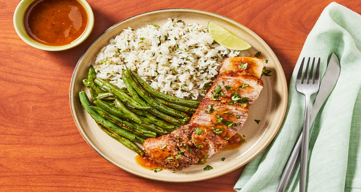 Sweet Thai Chili Salmon with Zesty Rice & Roasted Green Beans