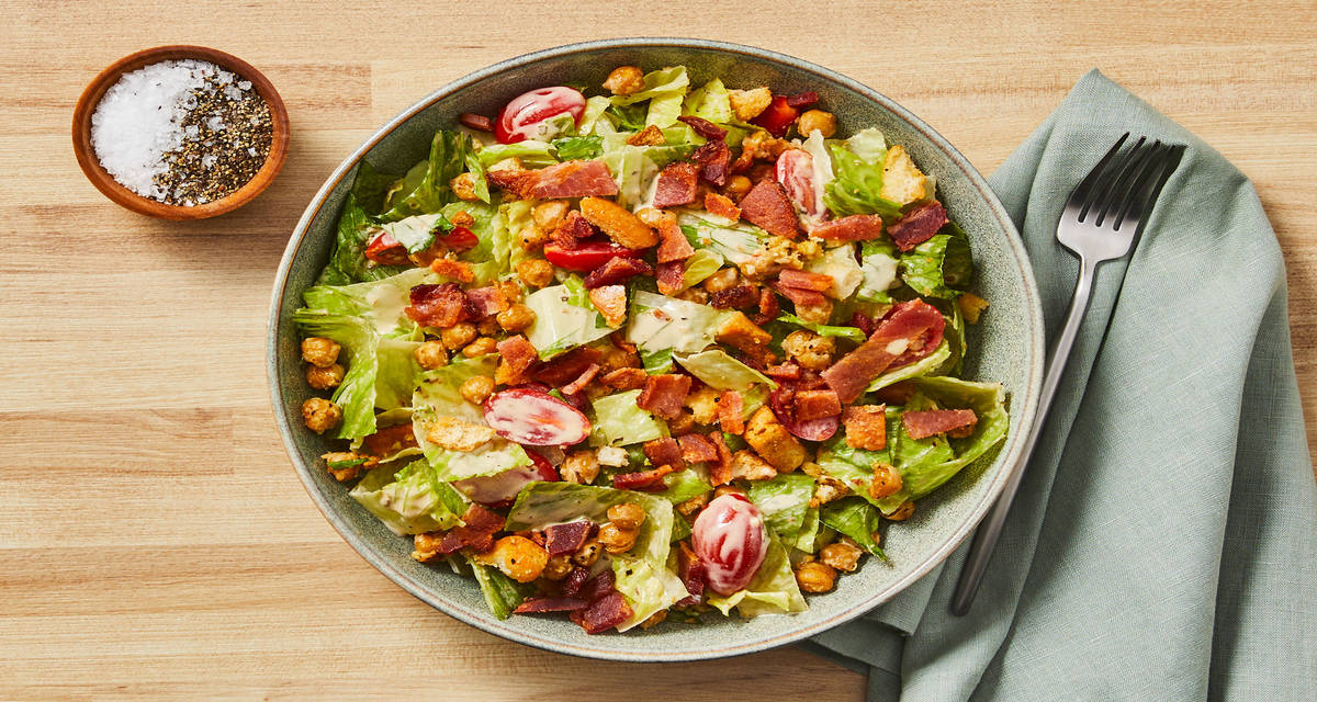 BLT Salad with Crispy Chickpeas plus Croutons & Creamy Red Wine Vinaigrette