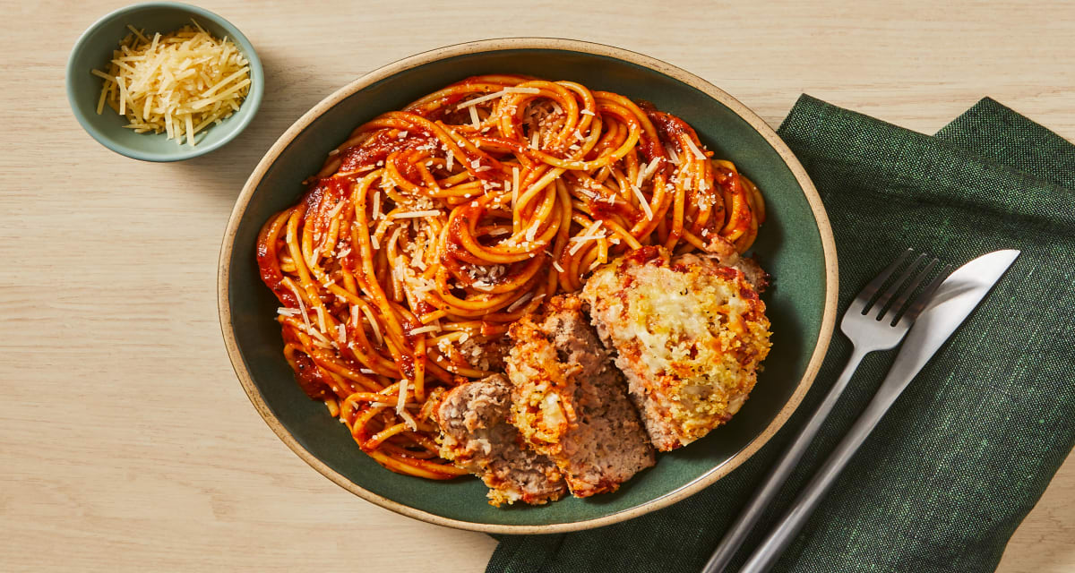 Pork Meatloaf Parm over Spaghetti Marinara-image