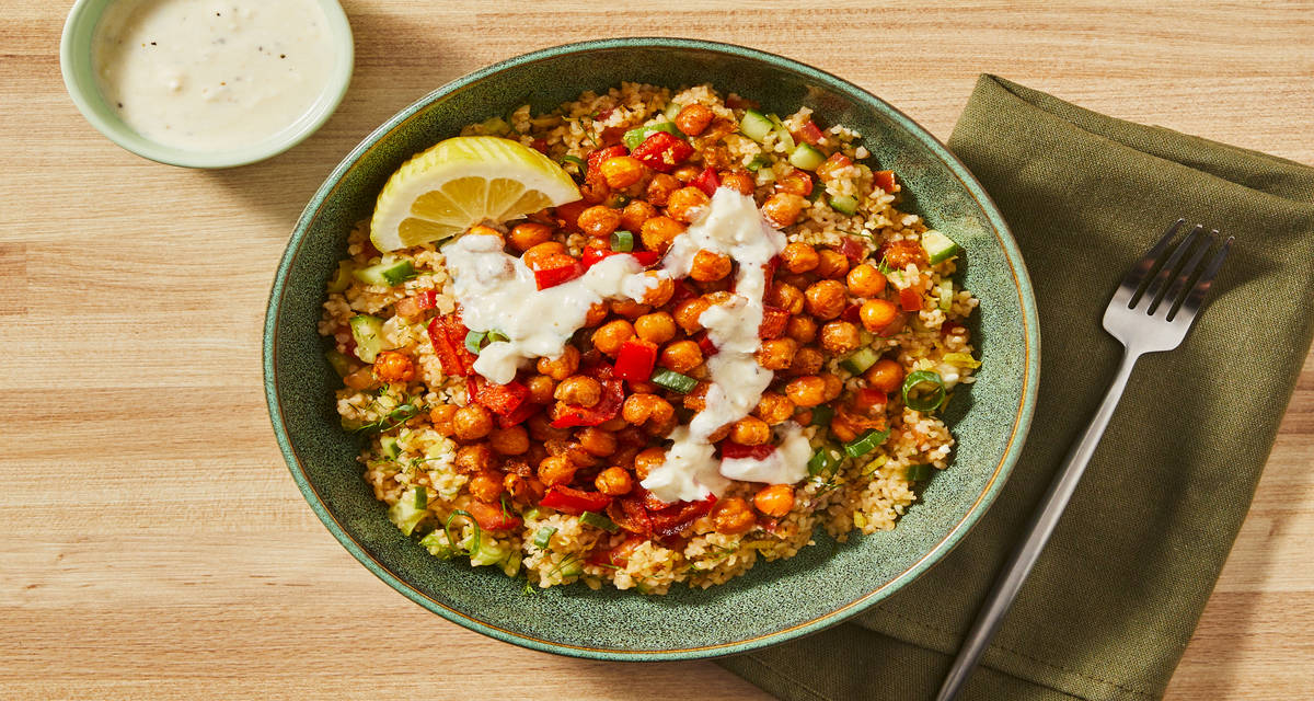 Chicken, Chickpea & Tabbouleh  Comment start Bowls with Dark Meat Chicken & Creamy Feta Dressing