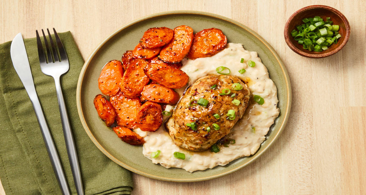 Turkey Meatloaves with Herb Butter plus Creamy White Beans & Glazed Carrots