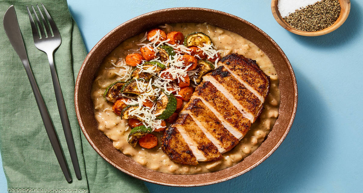 Chicken & Creamy Italian White Beans with Cheesy Zucchini & Carrots