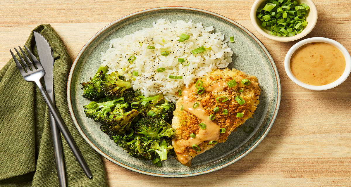 Chili Chili Bang Bang Chicken with Scallion Rice & Roasted Broccoli