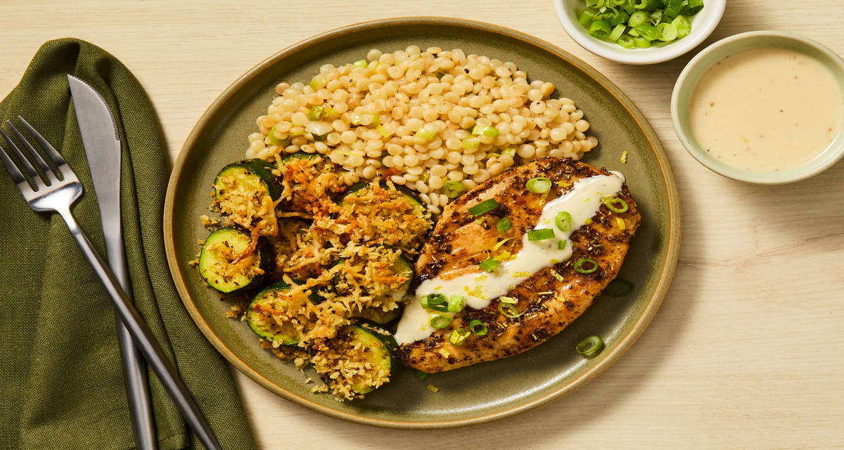 Creamy Lemon Butter Chicken with Parmesan Asparagus & Scallion Couscous