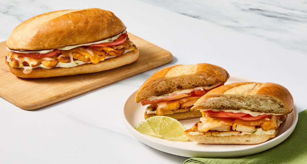 Mexican-Style Cheesy Chicken Tortas with Marinated Tomato & Zesty Mayo  | 2–4 servings