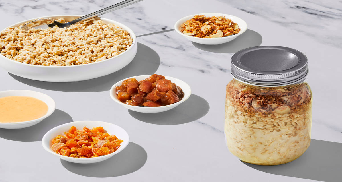 Make-Ahead Overnight Oats Three Ways with Apple Compote, Coconut Crunch, Peach Cream & Apricots