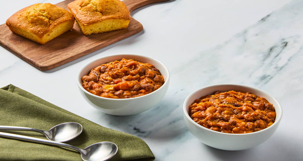 Black Bean & Sweet Potato Chili with Honey Butter Cornbread | 2-3 Servings