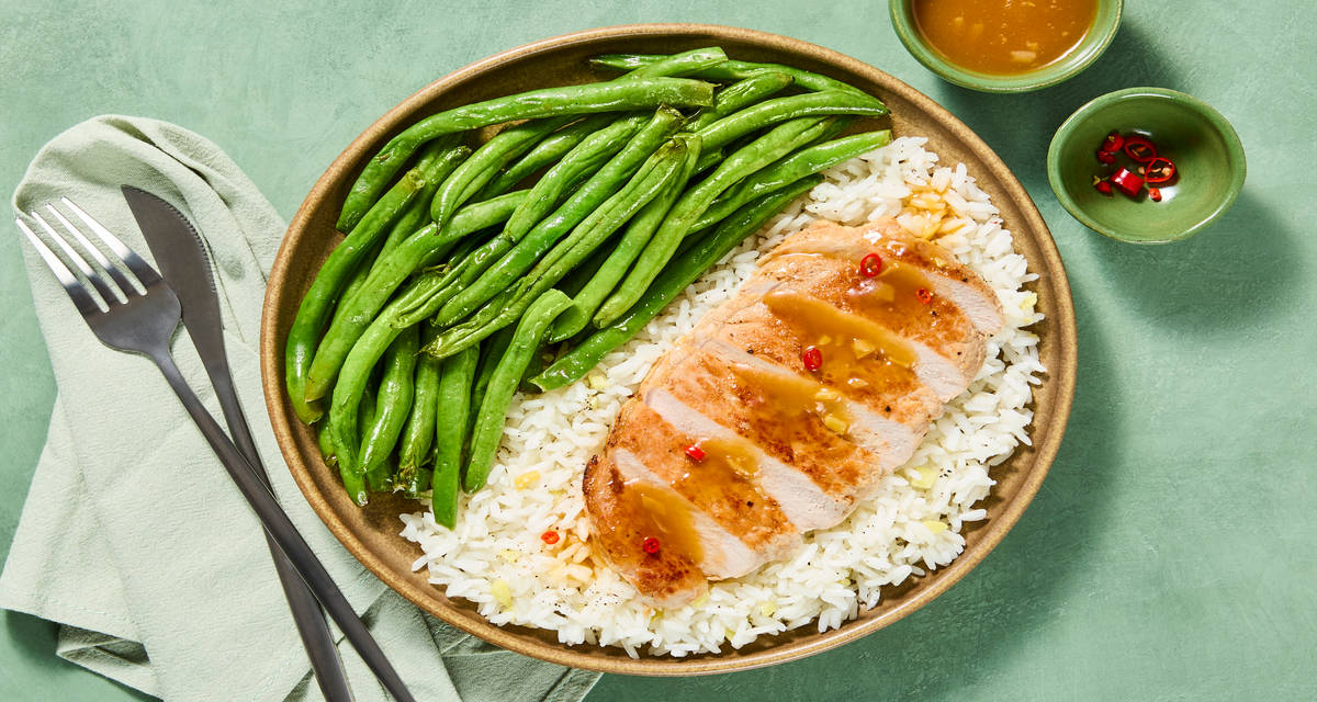 Sweet & Smoky Chicken with Buttery Rice & Roasted Green Beans