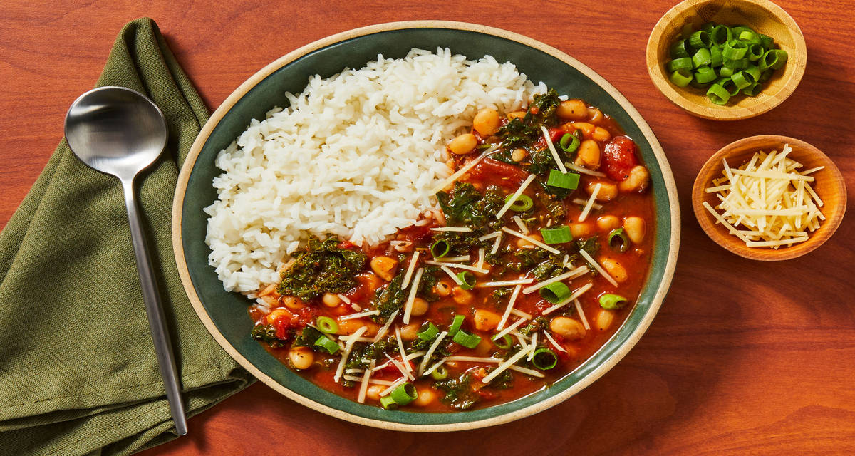 Spicy White Bean & Kale Stew with Rice & Parmesan