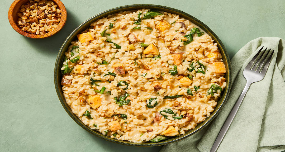 Sweet Potato & Spinach Risotto with Toasty Walnuts