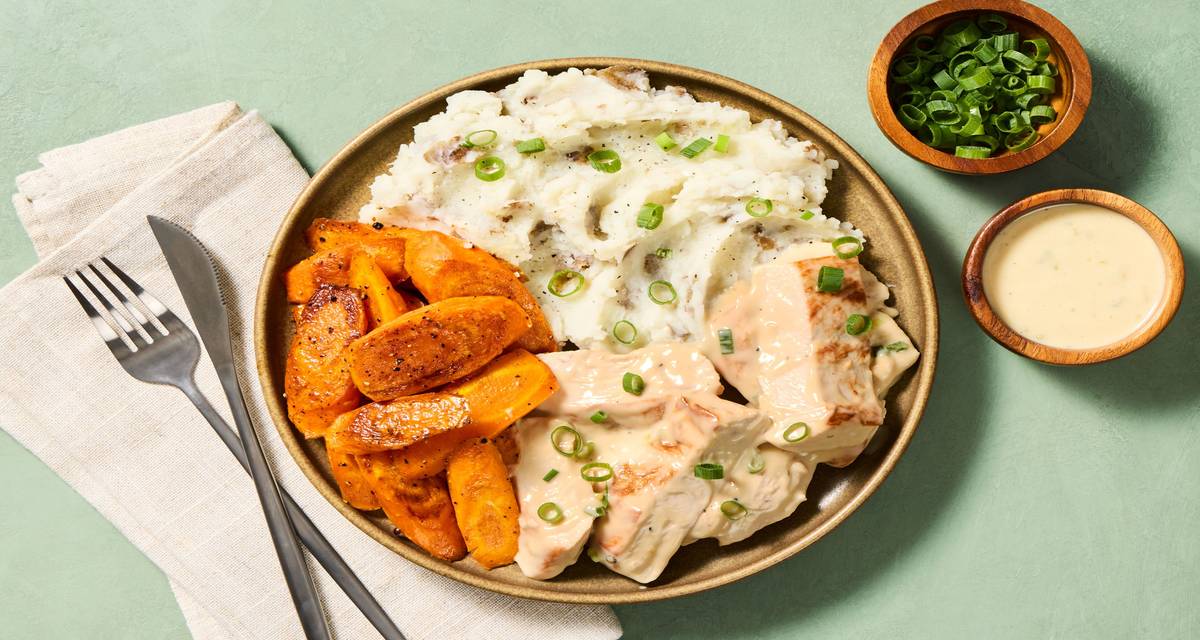 Sour Cream & Onion Chicken with Mashed Potatoes & Roasted Broccoli