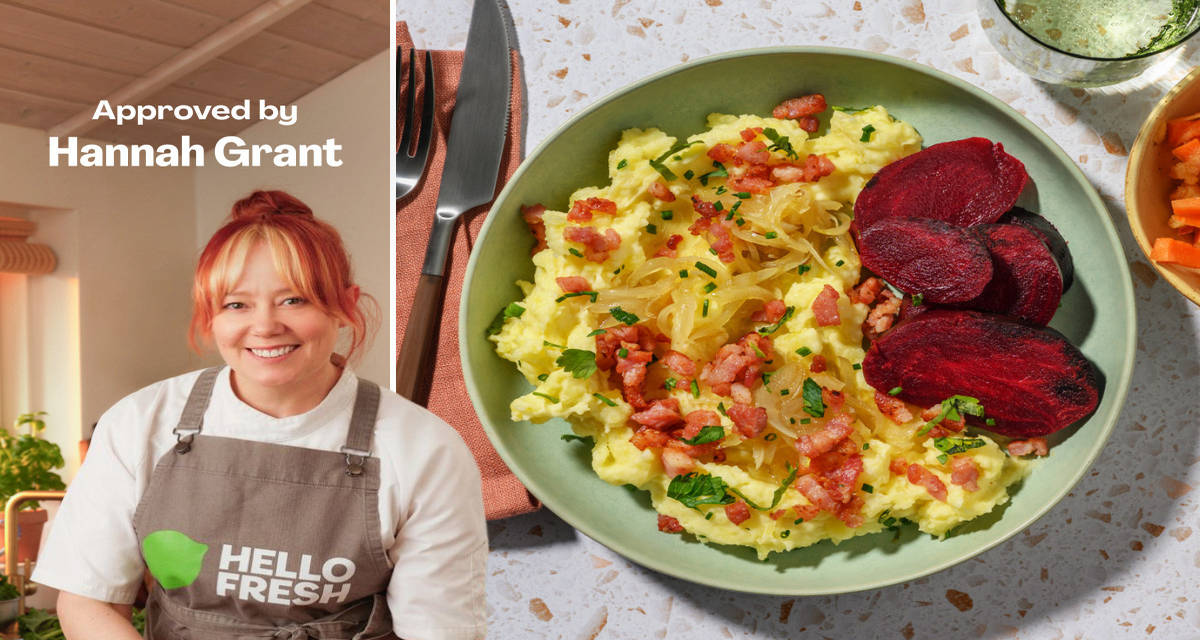 'Brændende kærlighed' - danskt potatismos med lök, bacon och äppelsallad