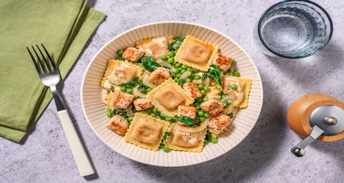 Chicken with Nduja Ravioli in tarragon sauce