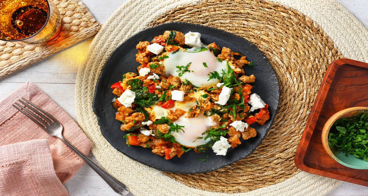 Keto shakshuka met boerenworst en feta
