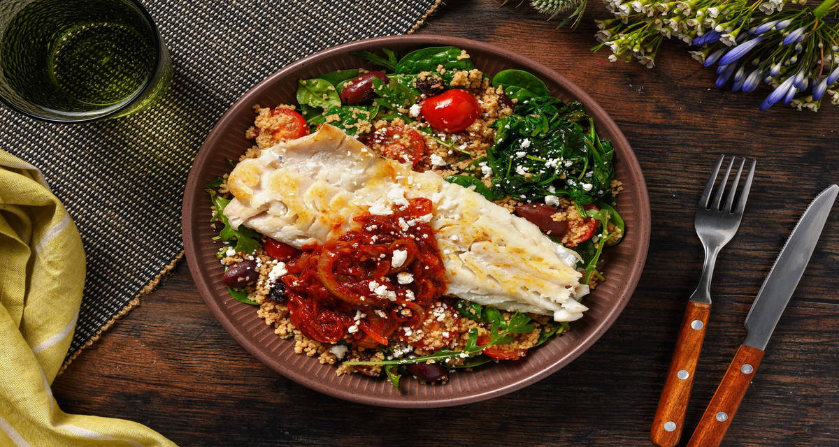 white fish low cal op couscous salade