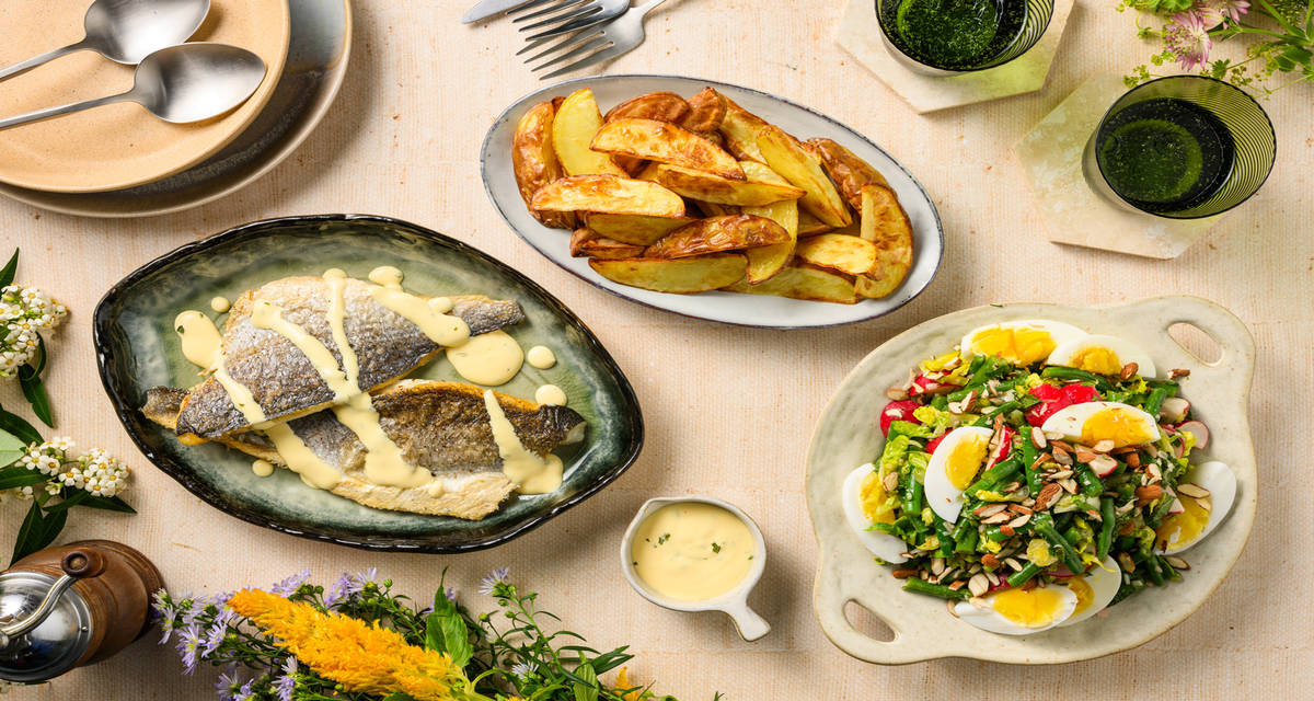 Premium white fish - use bearnaisse with a fresh herb salad