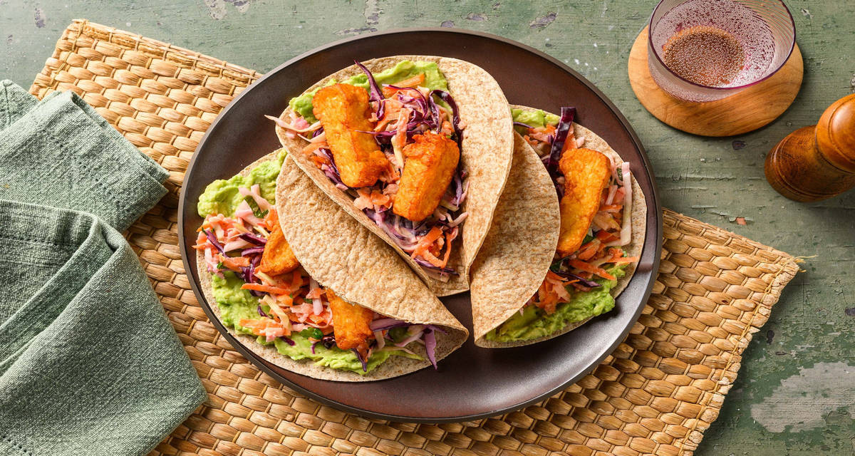 Halloumi tostada served with coleslaw and guacamole