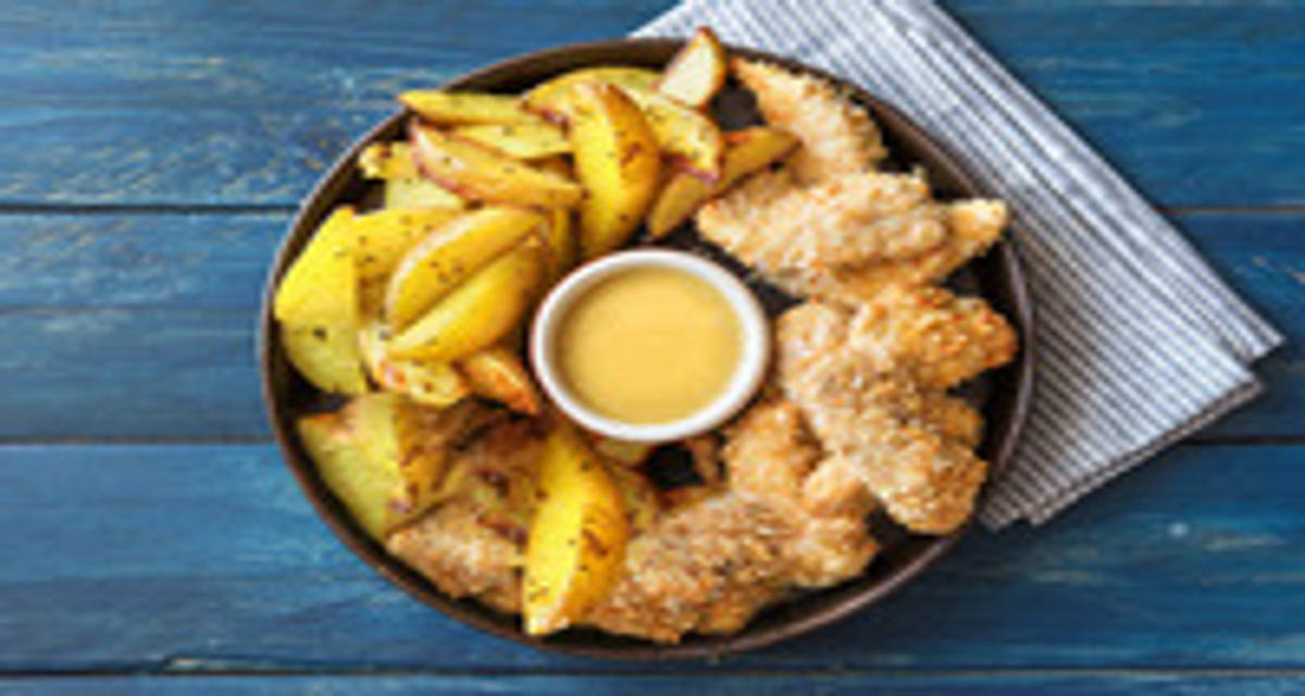 Nuggets "fritti" al forno con patate arrosto