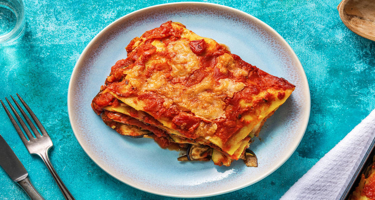 Lasagne met gegrilde groenten met mozzarella en Siciliaanse kruiden