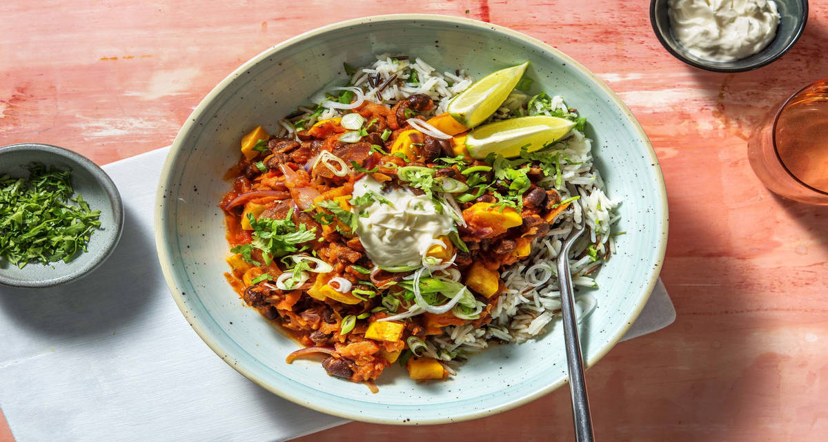 Bønnechili med limeris & koriander