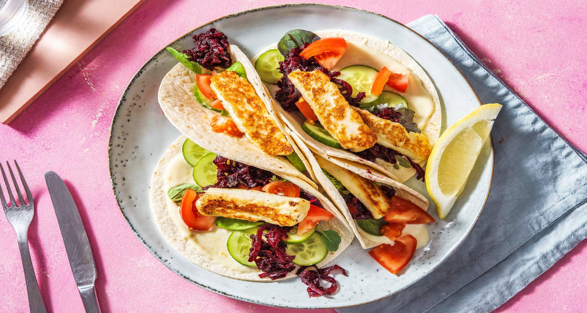 Vegetariske grillostetacos med varm rødbederelish og syrlig aioli