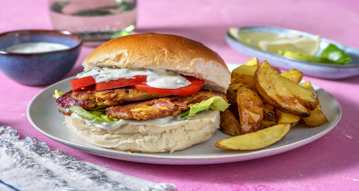 Bhajiburger med fritter & korianderdressing