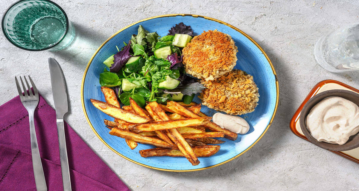 Krispiga biffar med pommes och gurksallad