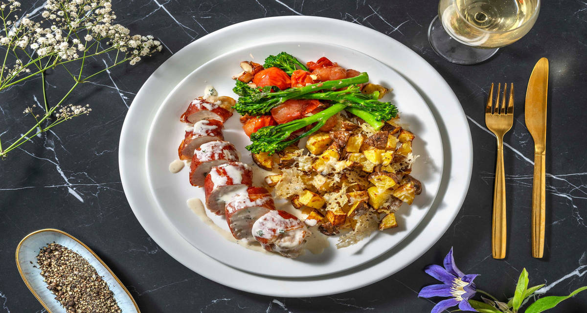Kycklingsaltimbocca med broccolini & rostad potatis
