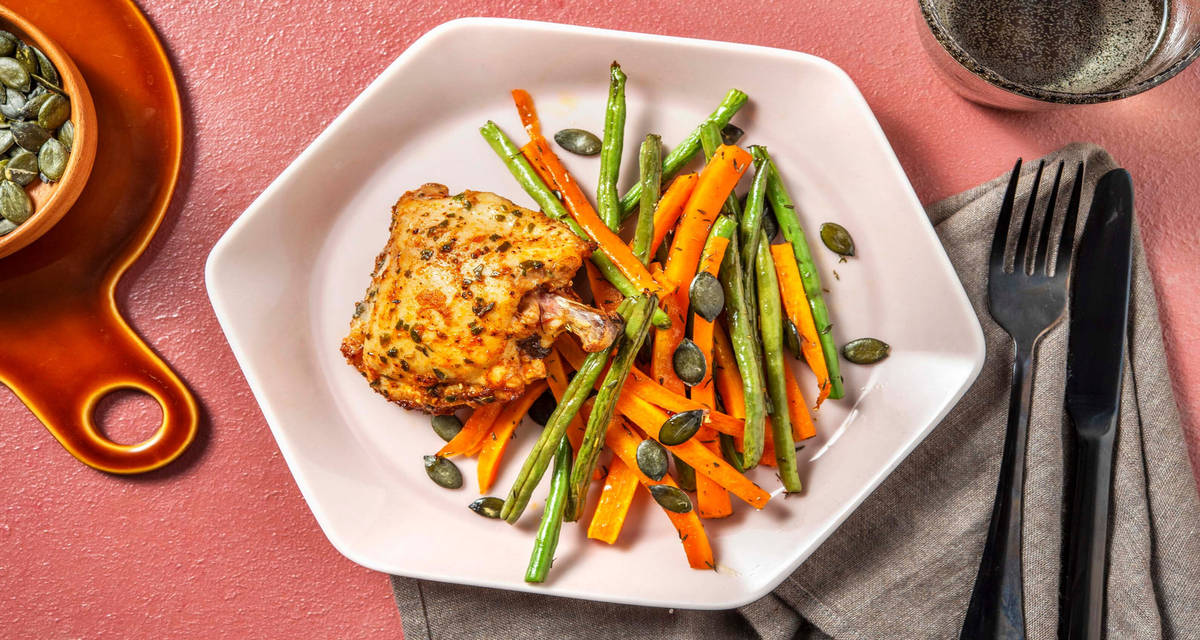 Pollo arrosto agli aromi del Messico con fagiolini e carote glassati al miele