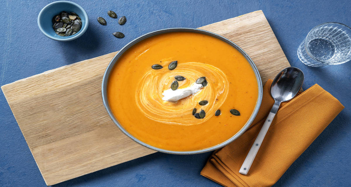 Crema di patate dolci e formaggio di capra con peperoni e pinsa tostata