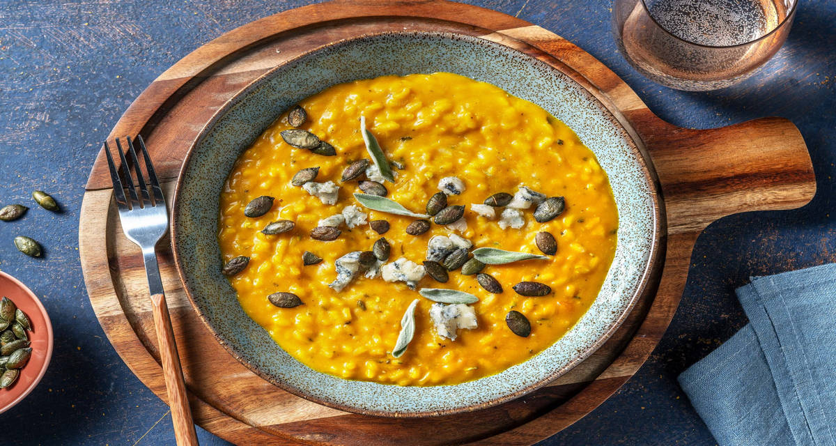 Risotto alla zucca e gorgonzola con semi di zucca tostati