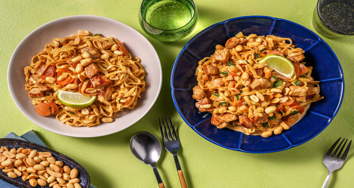 Kokosnudlar med fläskkött och lime