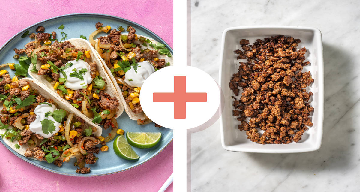 Tacos tex-mex di carne e peperoni con mais, peperoncino Jalapeño e aioli