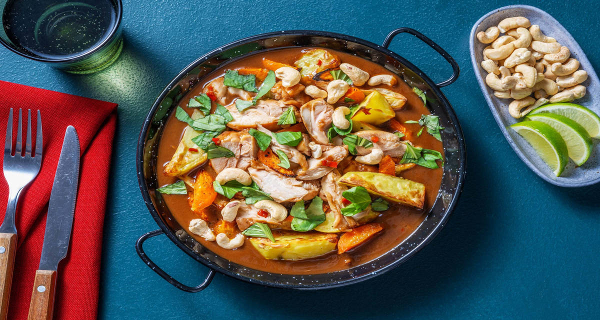 Pollo alla thailandese con latte di cocco e verdure arrostite
