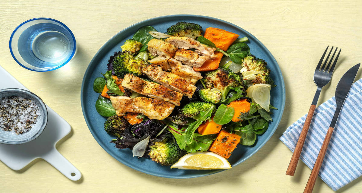 Pollo alle spezie asiatiche con insalata tiepida di verdure