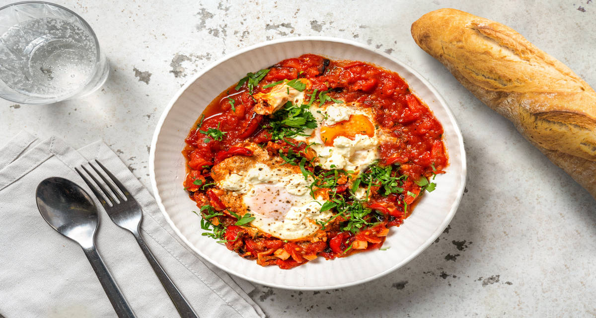 Goat's Cheese Shakshouka with crusty toasted bread