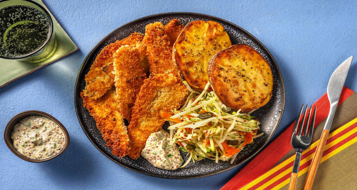 Pankopanerad palsternacka med syrlig coleslaw och krämig tartarsås