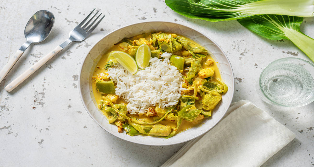 Green Thai Veg Curry with coriander and fragrant jasmine rice