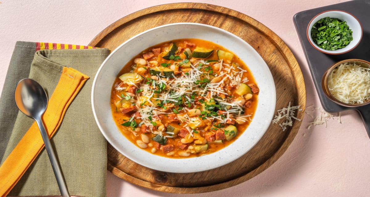 Chorizo and Bean Stew with courgette and softened leeks-image