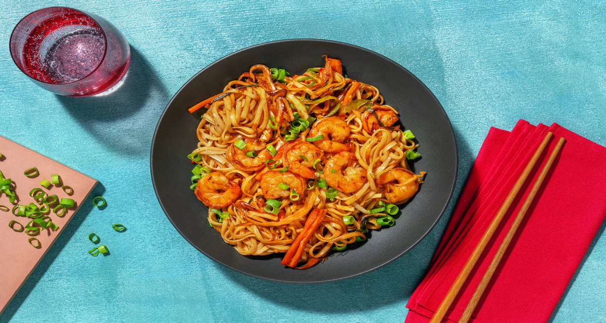 Nouilles aux crevettes sésame « swicy » sésame chou pointu, oignon nouveau et oignons frits