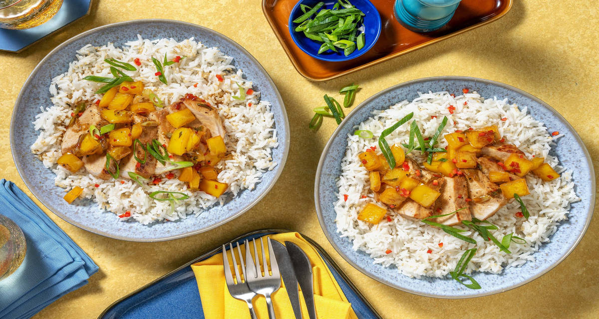 Sötsurt fläsk med sesamris och färsk chili