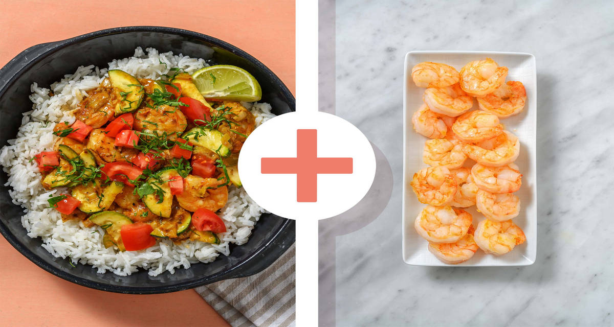 Double protein - Curry de crevettes en double portion au vadouvan riz, citron vert et coriandre fraîche