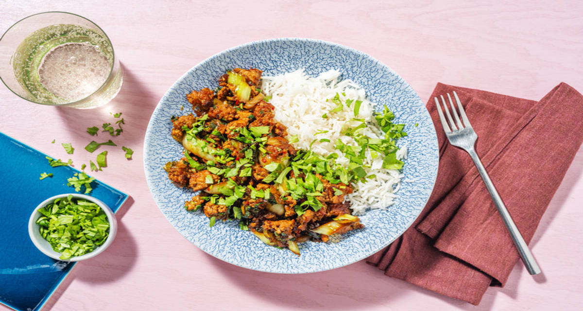 Pork and Pak Choi Rice with chilli and coriander