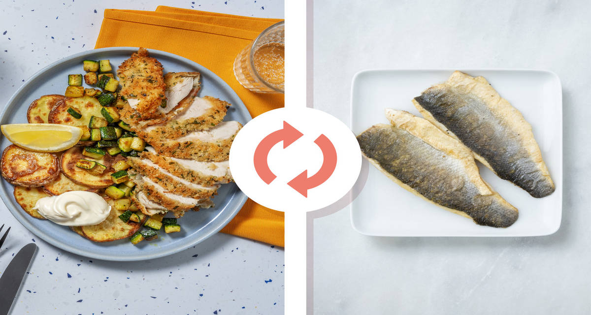 Orata in crosta di pane panko e limone con patate arrosto e zucchine saltate