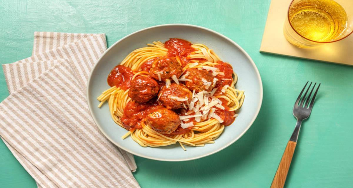 Linguine and Pork Polpette with pomodoro sauce